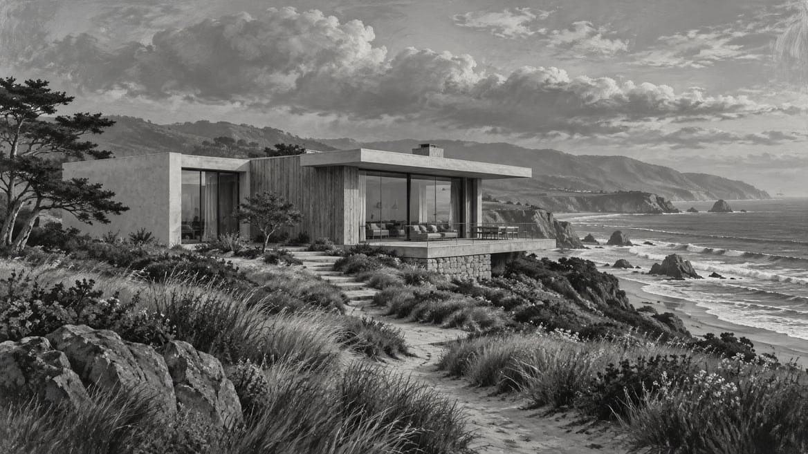 A modern beach house overlooking the ocean